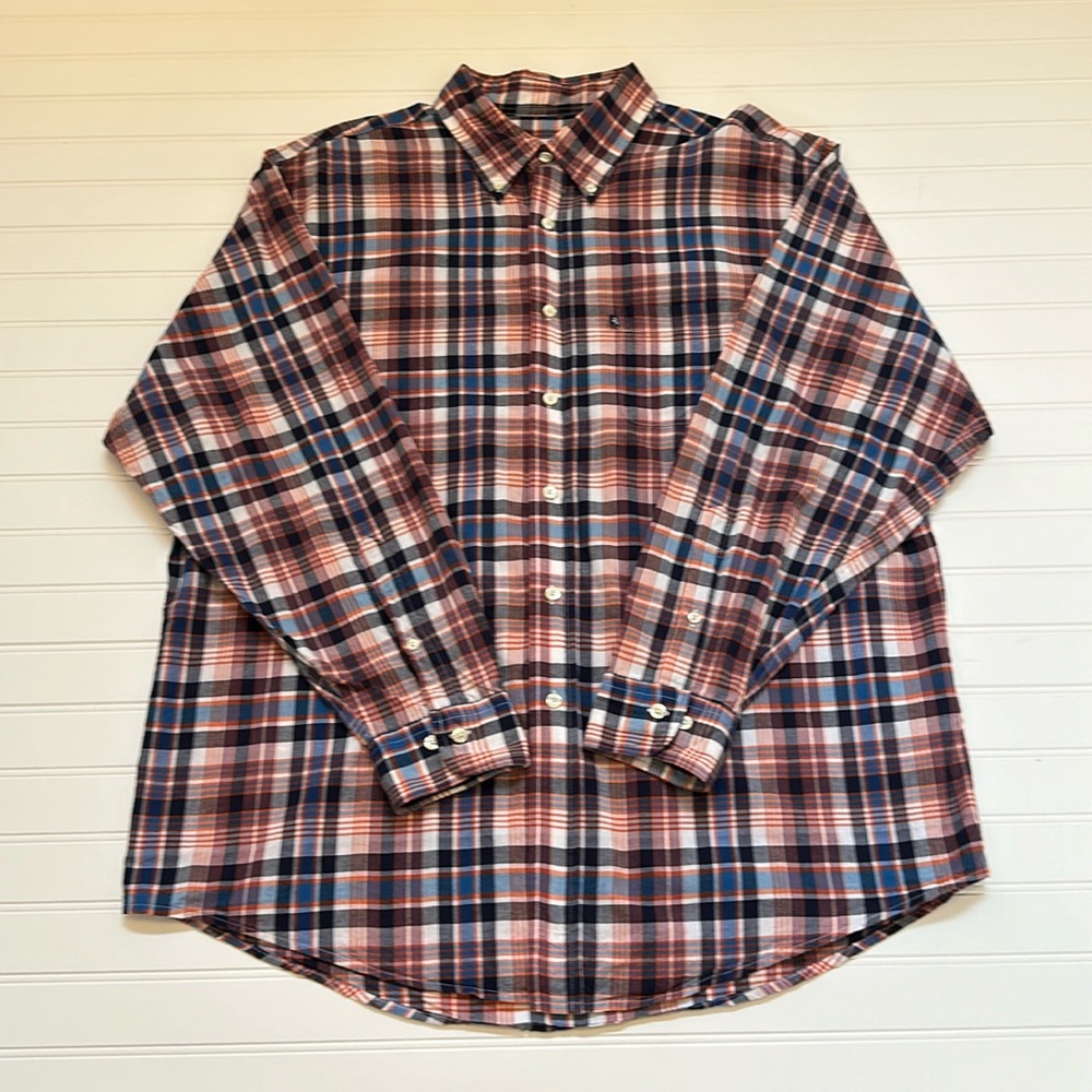 Brooks Brothers Navy & Orange Plaid Button Down Mens XL